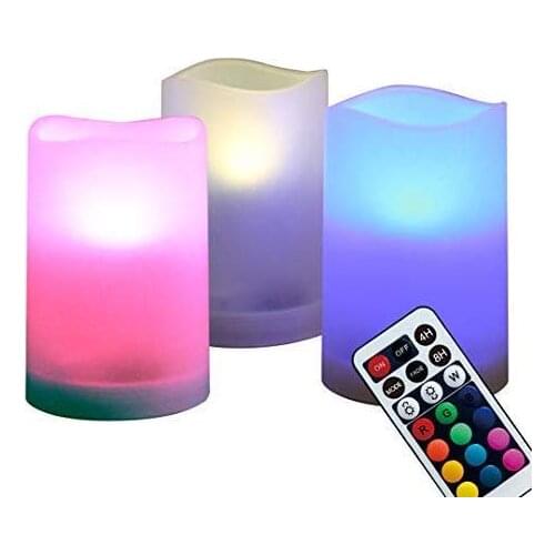 3Pcs Romantic Colors Changing Flameless LED Candle Light with Remote Control Wedding Party Birthday Valentine Lamp Supplies