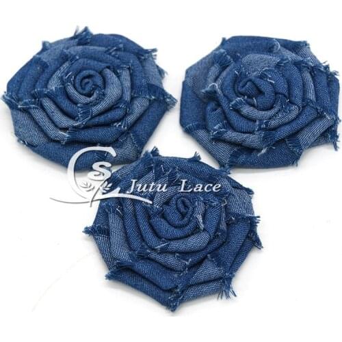 30 pcs / lots ,3 '' denim rose frayed flower ,shabby denim flower for hair hair acessories hot sale