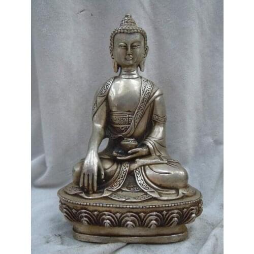 8 Inch China silver carved Bhaisajyaguru Ming Dyuasty buddha Sculpture statue
