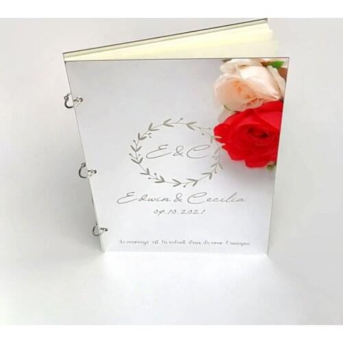 A4/21.8X29.4CM Acrylic Mirror Beige Blank Guestbook Wedding Signature Guest Book Personalized Baptism Event & Party Decor Favors