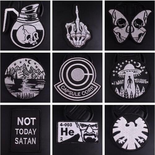 Punk Black and white Patch Embroidery Patch Iron On Patch For Clothing DIY Sewing Supplies Decorative Badges Patches On Clothes