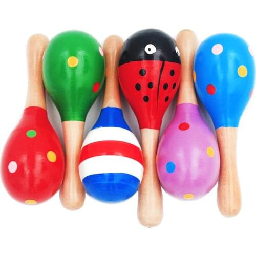 1Pc 12x4cm Infant & Toddlers Wood Sand Hammer Wooden Maraca Rattles Sand Hammer Kids Musical Party Favor Child Baby Shaker Toy