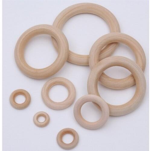 DIY 15-100mm 60pcs Natural Wood Circle Crafts Embellishment Wooden Rings Children Kids Teething Wooden Ornaments Wooden Beads