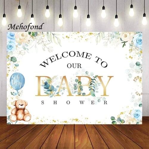 Mehofond Photography Background Welcome To Our Baby Shower Party Toy Bear Floral Oh Baby Decor Banner Backdrop Photo Studio Prop