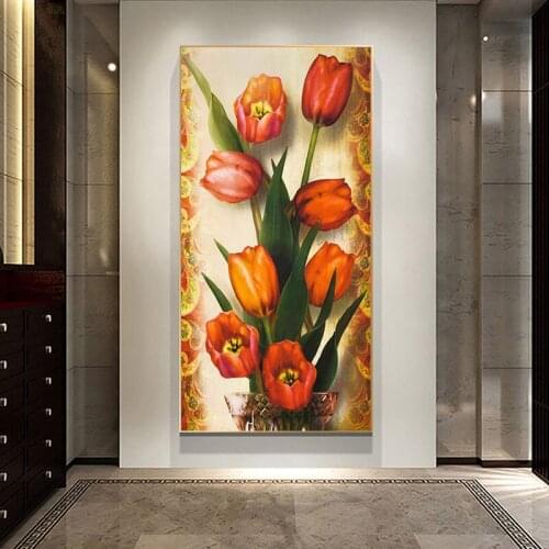 Modern Poster Red Yellow Tulip Oil Style Canvas Painting Plant Wall Art Cuadros Picture For Living Room Home Decor No Frame