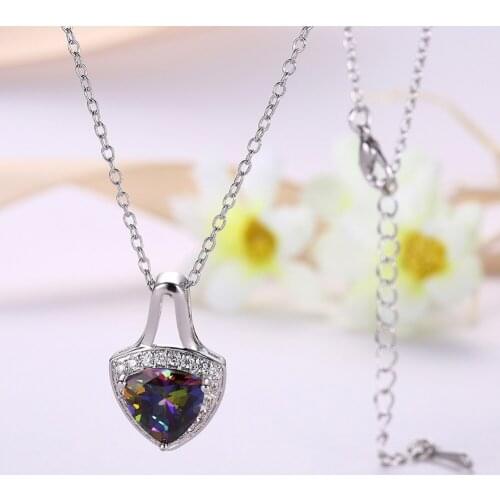 Statement Necklace Silver Color Overlay Mystic Cubic Zirconia Necklaces Pendants For Women Jewelry AP2025