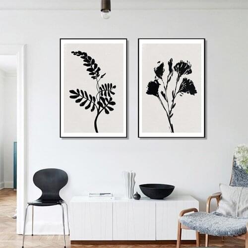 Wall Art Simple Dark Ink Painting Print Picture Nordic Style Mono Plants Canvas Poster Living Room House Luxury Modern Object
