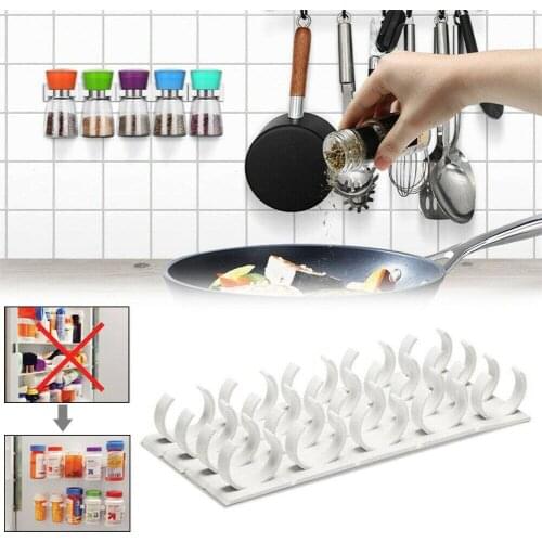 Wall Mounted Kitchen Racks Jars Spice Bottle Rack Organizer Plastic Clip Kitchen Storage Shelf Rack Holder Cabinet Door Hooks