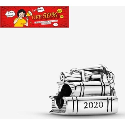 New Fashion 925 Sterling Silver Beads 2020 Graduation Books Charm fit Original Pan Bracelets Women DIY Jewelry Gift