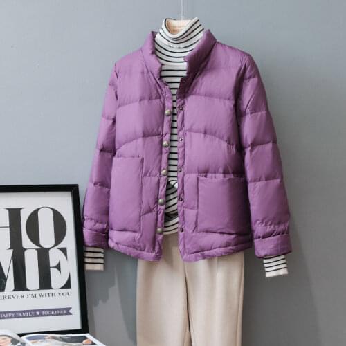 2021 Autumn And Winter New Light And Thin Down Jacket Womens Short Shirt Collar Casual White Duck Down Loose Coat Female