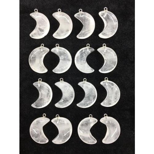 Wholesale 10pcs/Pack Natural Clear Quartz Bead Pendant,Moon Shape Gem Stone Jewelry Necklace DIY,30x12mm