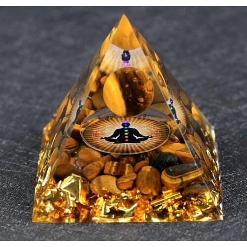 Orgonite Pyramid tiger eye Beads Sphere With Buddhist patriarch Totem Natural Raw Shimmer Spectrolite Stones Reiki Jewelry