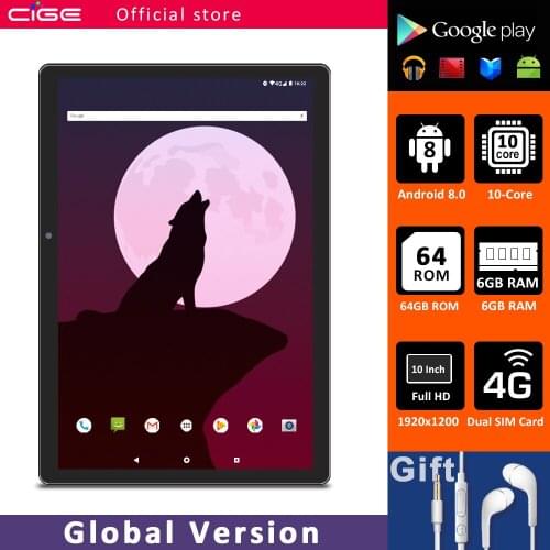 CIGE 10 Tablet 1920x1200 IPS 6GB RAM 64GB ROM 4G Network Dual SIM 10 Core Tablets PC Android 8.0 Dual Wifi 2.4/5G Type-C GPS