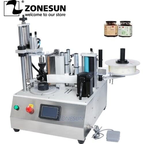 ZONESUN Semi-automatic Sticker Labeling Machine for Square Quadrangle Hexagon bottle Glass Plastic Bottles Label Applicator