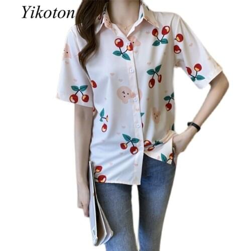 Casual Chiffon T-Shirt For Work New Women Chic Summer Loose Tops Feminine Fashion Printing Shirts Womens T-Shirts Short Sleeve