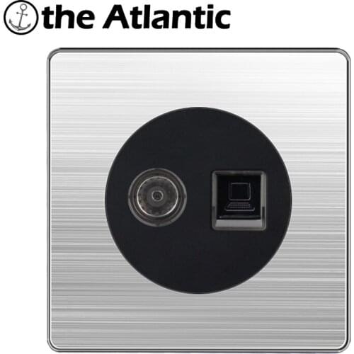 RJ45 TV Computer Data Female Jack Satellite Television Signal Telephone Wall Socket Black Outlet Stainless Steel Frame 86mm*86mm