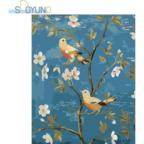 SDOYUNO DIY Paint By Numbers 60X75cm Oil Painting By Numbers On Canvas Frameless Bird On Tree Number Hand Painting Home Decor