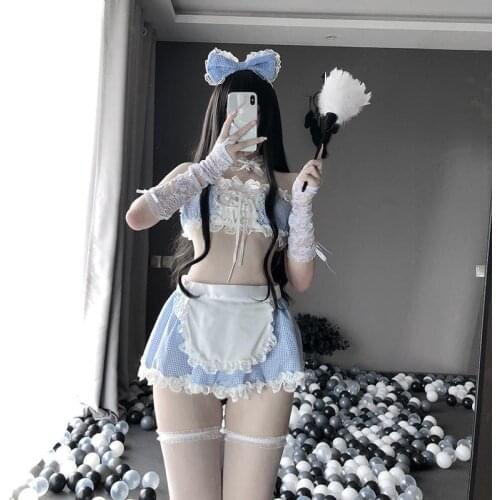 Sexy Lingerie Anime Cinderella Lolita Maid Cosplay Costume Kawaii Blue Erotic Outfit Pleated Lace Underwear Girl Dress For Woman