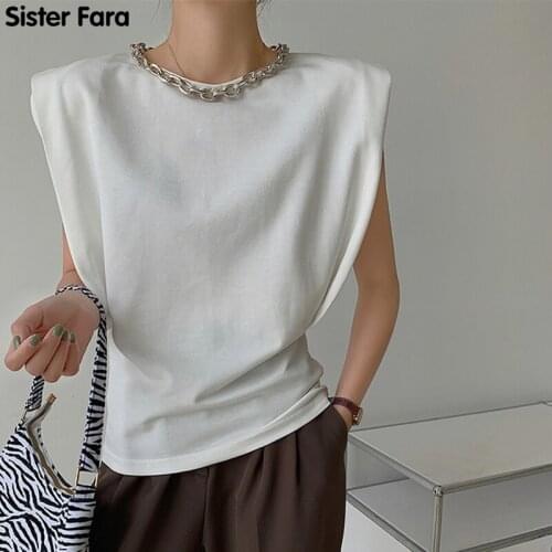 Sister Fara New Summer O-neck Sleeveless Tank Tops Womens T-shirt Fashion Pullover Tees Solid Female Camisole Vest Top Woman