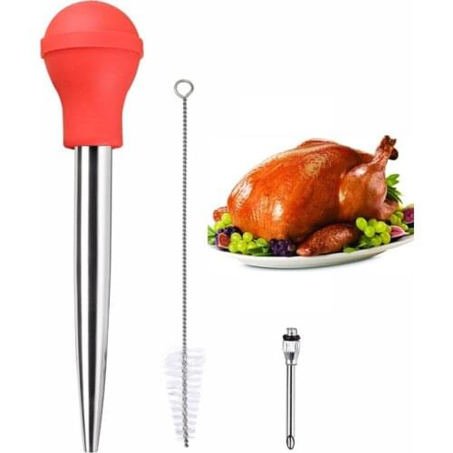 Turkey Baster Silicone Bulb Including Meat Marinade Injector Needle With Barbecue Basting Brush Kitchen Tools