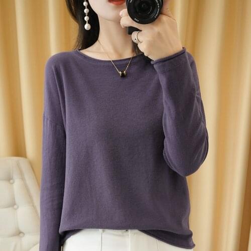MERRILAMB Spring Autumn Pure Cotton Knitted Sweater Womens Casual Loose O-Neck All-Match Bottoming Long-Sleeved Pullovers