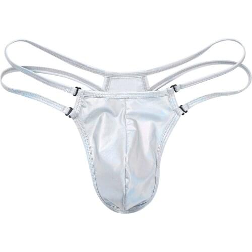 Men Shiny Metallic Sexy Lingerie Low Waist Panties Bikini Briefs Gay Underwear Latex Bulge Pouch T-Back Jockstrap G-string Thong