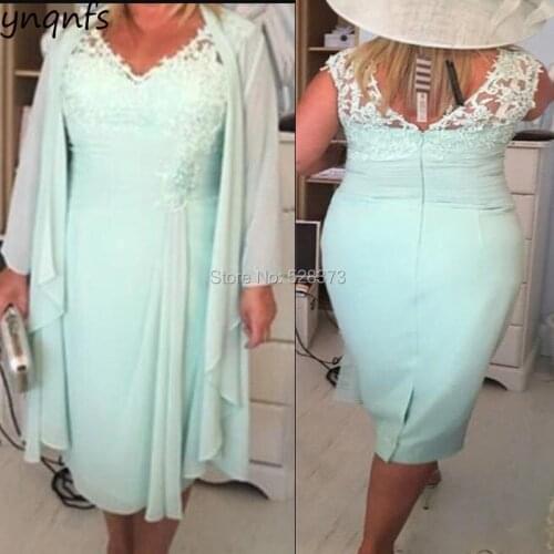 YNQNFS MD161 Elegant Plus Size Mother of the Bride Dresses with Long Sleeves Jacket Outfits Mint Party Guest Dress 2019