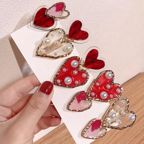 Elegant Irregular Red Love Pearl Hairpin Sweet Bangs Clip Broken Hair Duckbill Clip Girl Hair Accessories Headdress