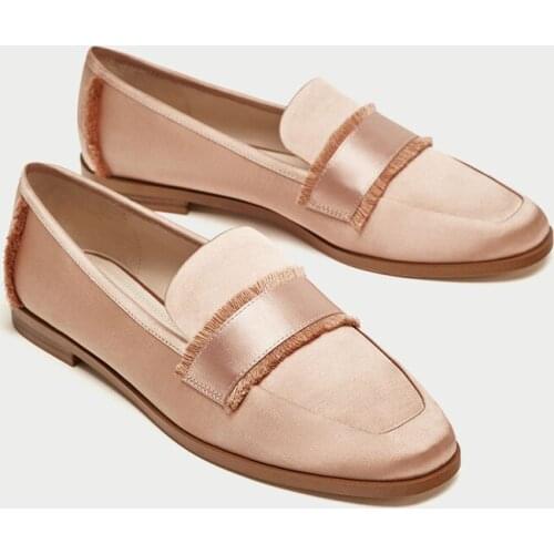 2021 Summer Flats Shoes Women Silk Pink Single Shoes Bridesmaid Bride Wedding Shoes Korean Version Leisure Square Toe Mules Shoe