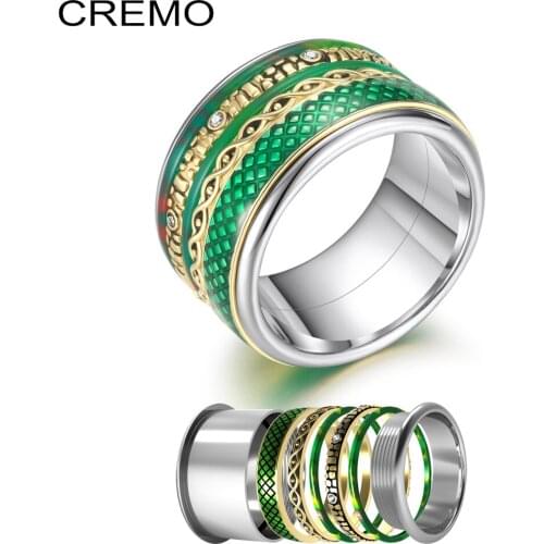 Cremo Womens Stainless Steel Ring Interchangeable Rotating Gold Green Mixed Gothic Ring Filling Accessories Inner Rings Serpent