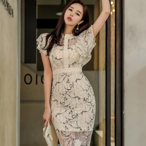 Design New 2021 Summer Women Stylish Lace Floral Patchwork Mess Dresses Ruffles Sexy Bodycon Casual Elegant Dress