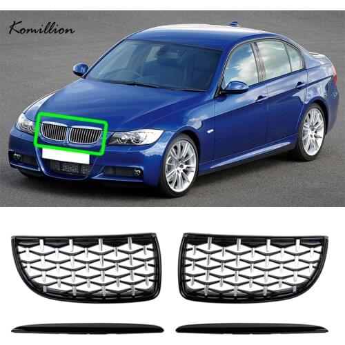 1 Pair Car Glossy Black Chrome Front Center Grilles for BMW 3-Series E90 Sedan Wagon 2005-2008 Pre-facelift Auto Accessories