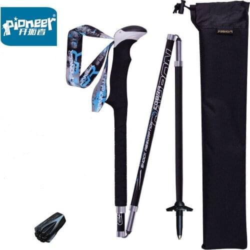 PIONEER Portable Collapsible Carbon Fiber Trekking Poles Quick Lock Compact Folding Tourism Trail Running Walking Sticks 1 Pair