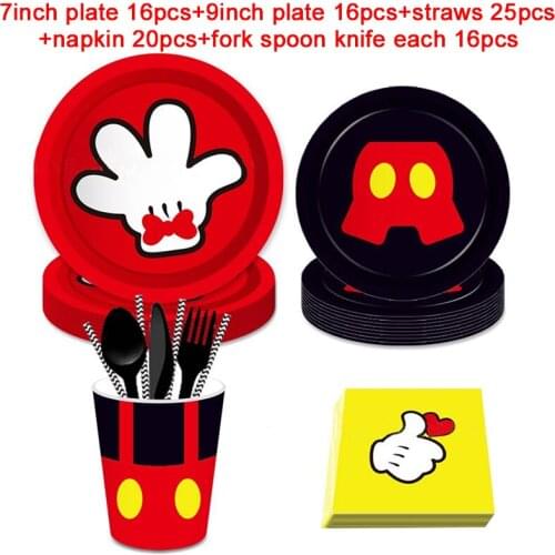 125pcs/set Kids Mickey Mouse Theme birthday party supplies paper plate straw napkin forks tableware Mickey Mouse party decor set