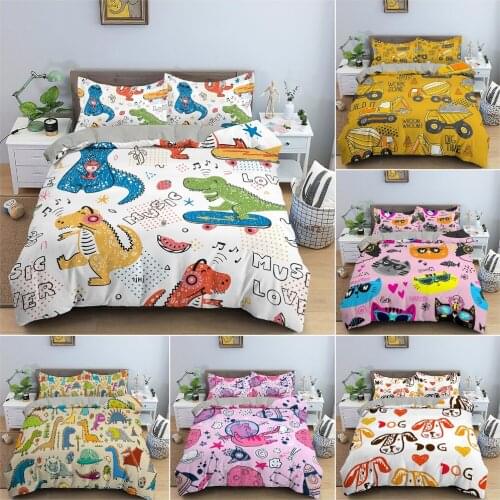 2/3Pcs Cartoon Pattern Duvet / Quilt Cover For Children Bedroom Bedding Set Luxury Cozy Bedclothes Home Textile King Queen Full