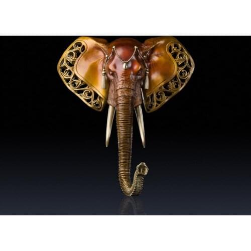 27.55 inches Chinese Art Deco Brass painted auspicious Elephant decorate Bust sculpture Decoration Home Furnishings Gift Statue