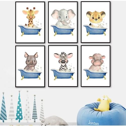 5D Diamond Painting Lion Elephant Zebra Tiger Hippo Bathroom Wall Art Cross Stitch Kit Children Room Toilet Decoration