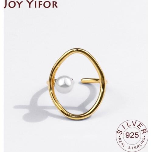 925 Sterling Silver Rings for Women Circle Pearl Vintage Wedding Trendy Jewelry Large Adjustable Antique Rings Anillos