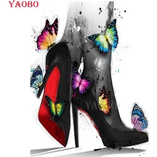 Full Drill Square 5d DIY Diamond Painting butterfly high heeled shoes Diamond Embroidery Rhinestone pictures puzzles mosaic kit