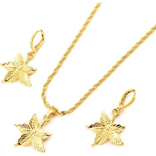 Bangrui Fashion Leaf sets Necklace Earrings Gold Color African Party Jewellery,Arab Bride Wedding/Ethiopian Jewelry