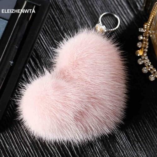 Brand luxury Mink Fur Fluffy Heart Backpack Cute Diy Keychain Purse Bag Charms Keyring Jewelry Accessories Girlfriend Gift