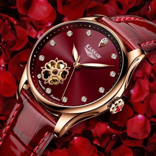 Womens Watch Automatic Mechanical Watch Leather Strap Brand Movement Diamond Fashion Ladies Watch Valentines Gift