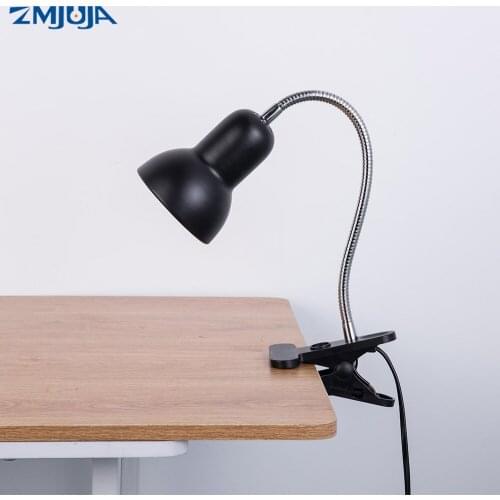 ZMJUJA 360 Degrees Flexible Lamp Holder Clip E27 Base Led Table Desk Lamp Book Lights holder With On off Switch Feet Plugs