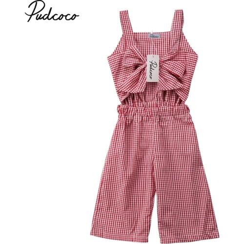 Pudcoco New Kids Baby Girls Plaid Bowknot Chest Strap Elastic Waist Overalls Pants Romper Jumpsuit Sunsuit Clothes Outfits