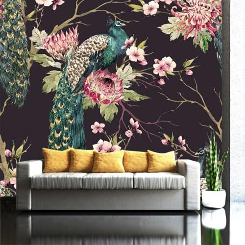 Creative Wallpaper Painting Peacock Art Mural removable vinyl pvc poster decals wall stickers Living Room Home Decor