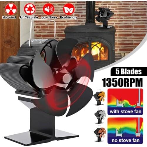Mini Black Fireplace 5 Blades Heat Powered Stove Fan Log Wood Burner Ecofan Quiet Home Fireplace Fan Efficient Heat Distribution