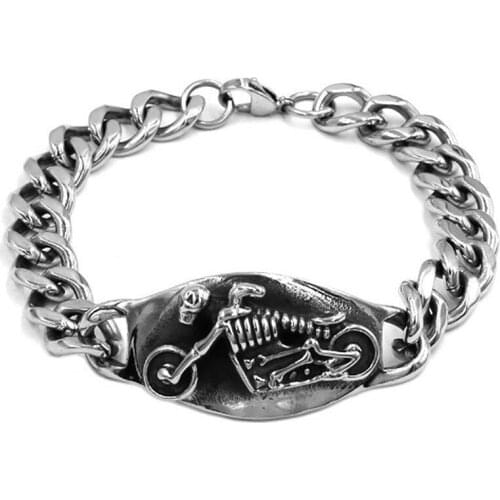 Retro Mens Punk Reaper Skull Motorcyclist Stainless Steel Skull Bracelet Hip Hop Rock Jewelry
