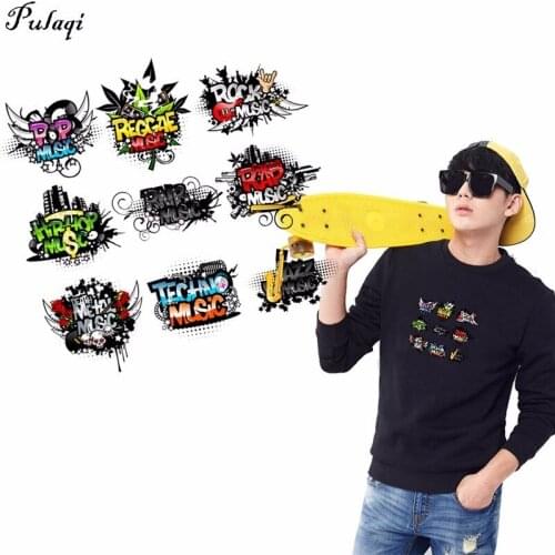 Pulaqi Rock Letter Patches T-shirt Press Sticker Music Patch Clothes Decoration Easy Print By Household Appliques H