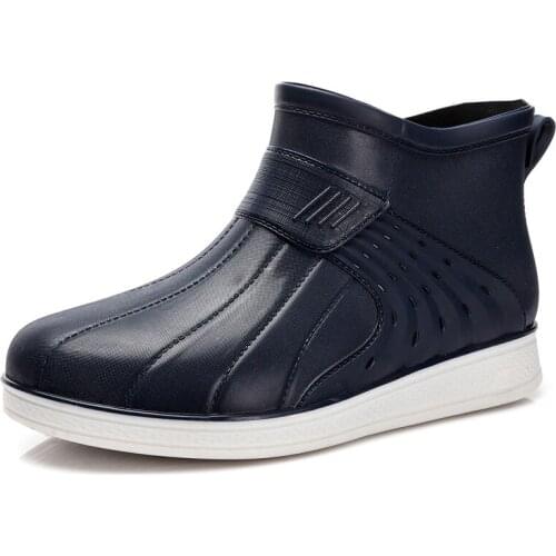 PVC Non-slip Rain Boots Mens Short Waterproof Winter Boots Low-cut Warm Rainboots Kitchen Work Rubber Shoes Fashion Water Shoes