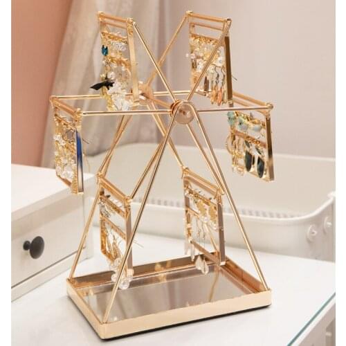 Nordic Jewelry Organizer Rack Metal Ferris Wheel Necklace Storage Shelf Desktop Bracelet Earrings Stand Ring Stud Display Holder